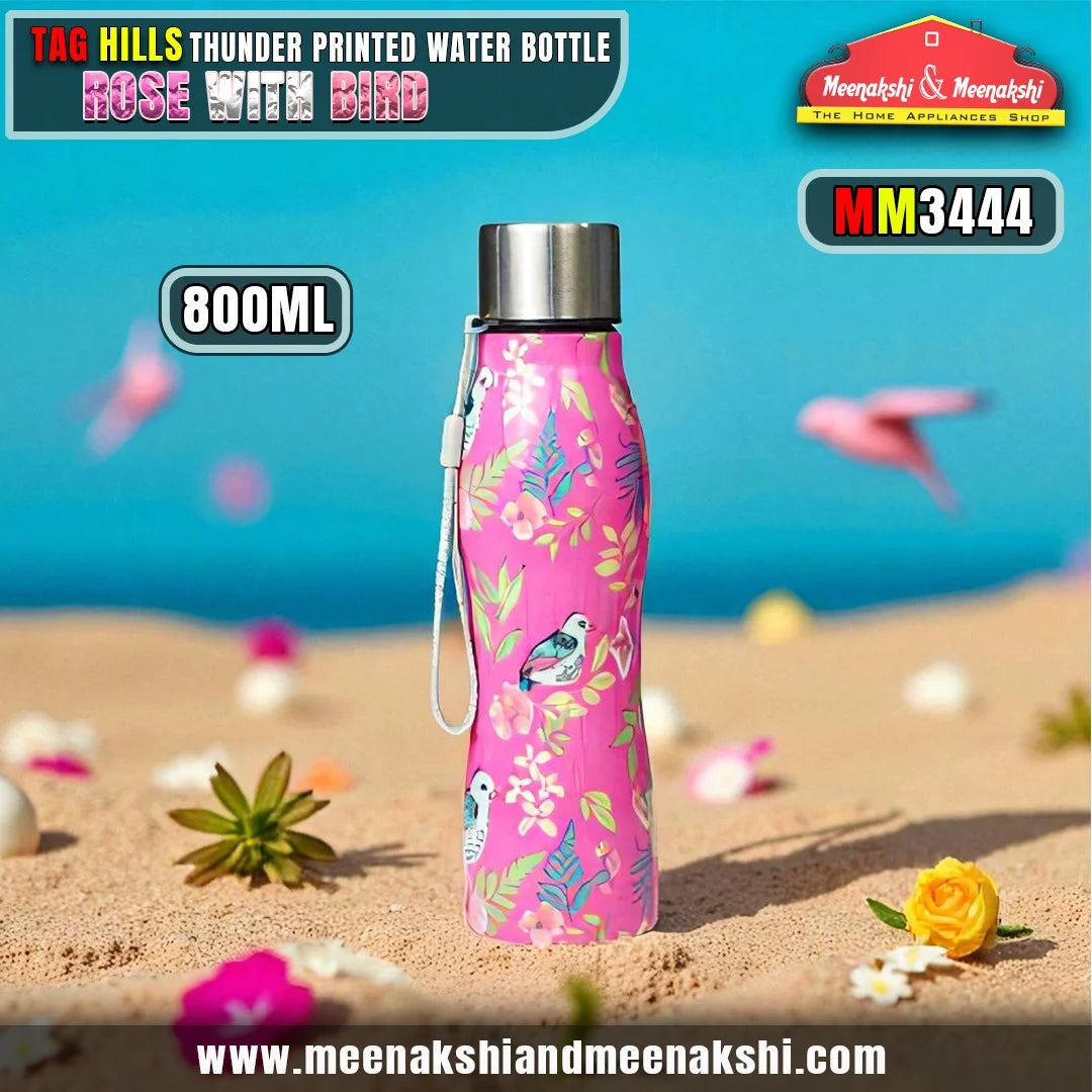 TAG HILLS Thunder Printed Water Bottle Rose with Bird 800ml MM3444