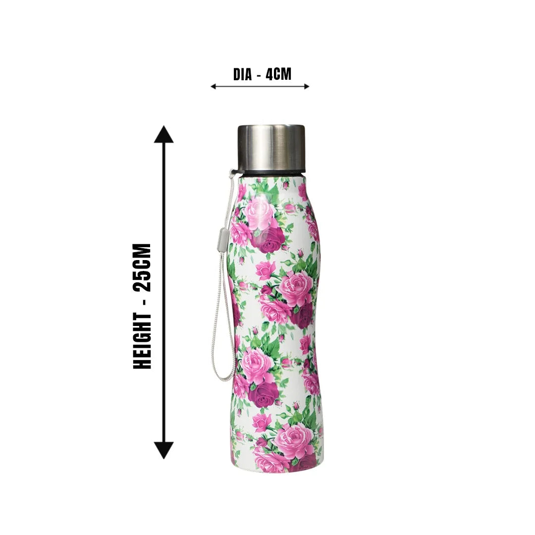 TAG HILLS Thunder Printed Water Bottle White with Rose 800ml MM3442