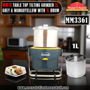 MM19 Table Top Tilting Grinder 2L Grey & MangoYellow with Small Drum 1L MM3361
