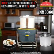 MM09 Table Top Tilting Grinder 1.5L Grey & MangoYellow with Small Drum 1L MM3360