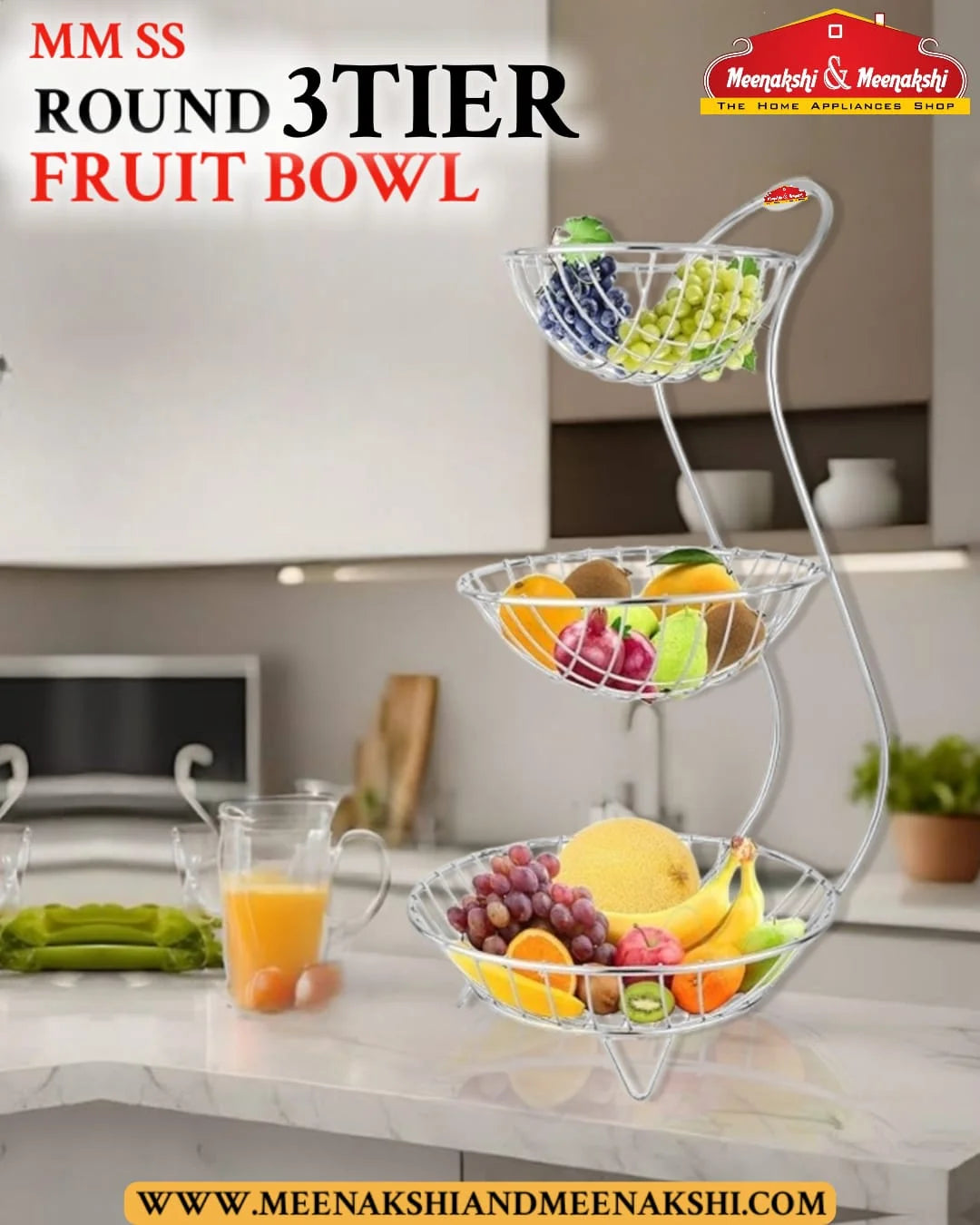 MM SS Round Fruit Bowl 3 tier MM1507