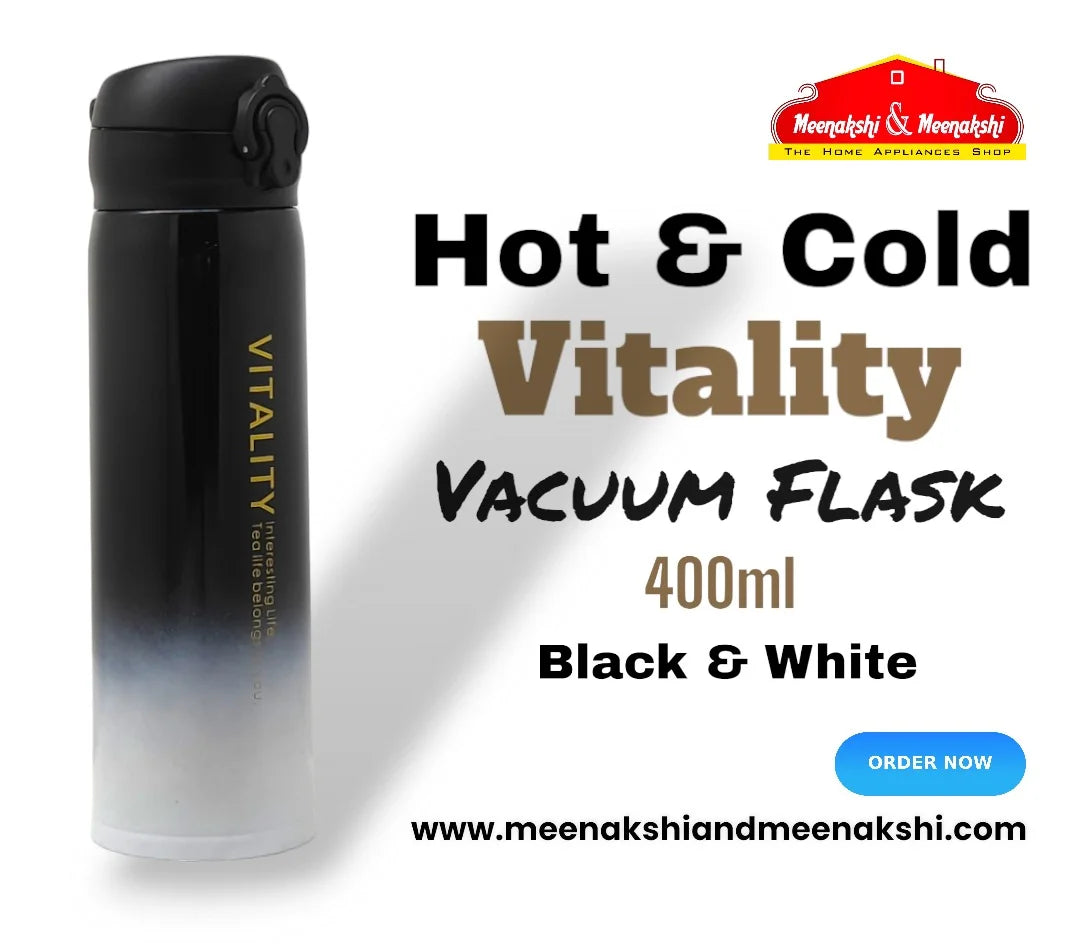 Hot & Cold Vitality Vacuum Flask 400 ml Black & White MM860