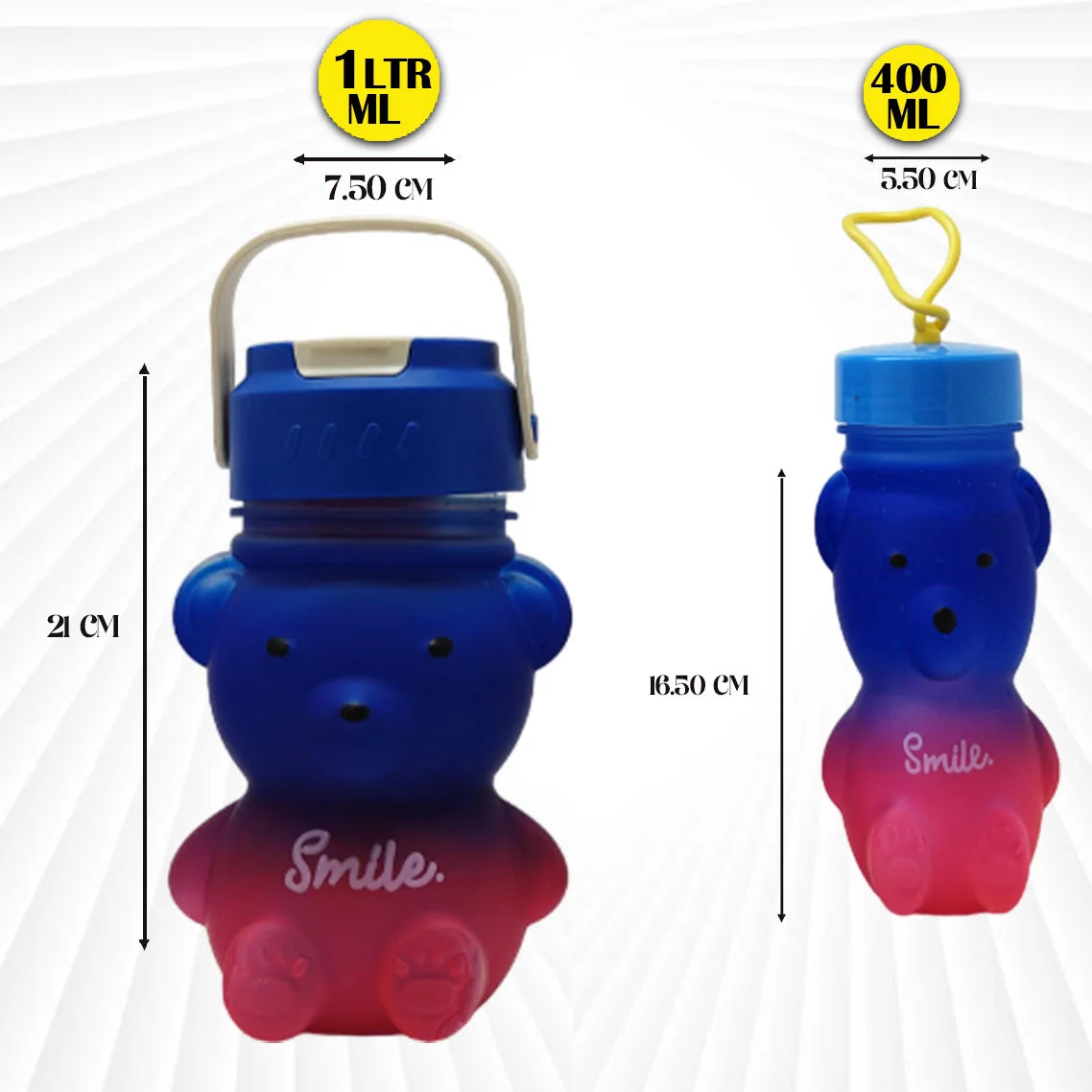 2 in 1 Bear Water Bottle Blue & Pink 1 L & 400ML MM836