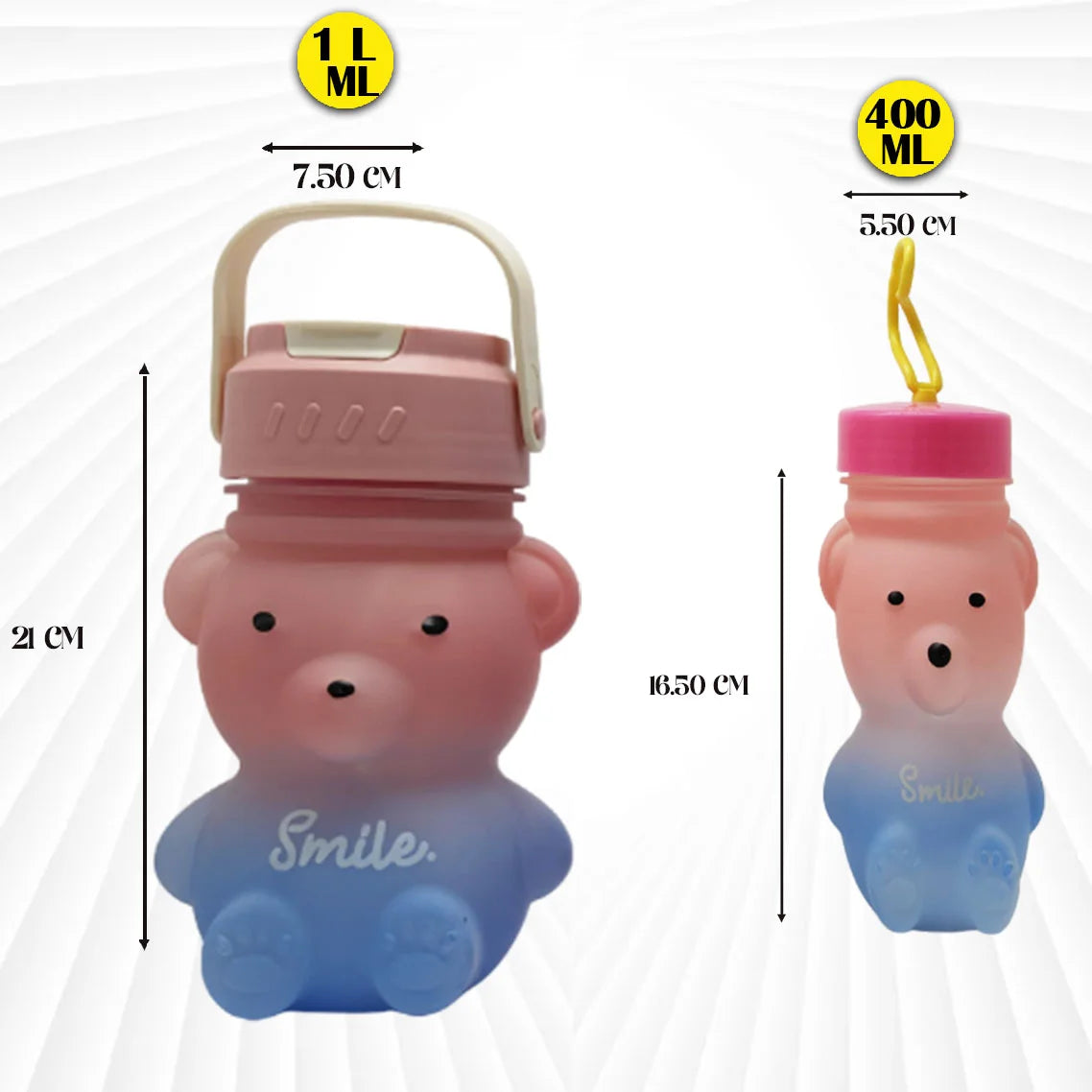 2 in 1 Bear Water Bottle Pink & Blue 1 L & 400ML MM835