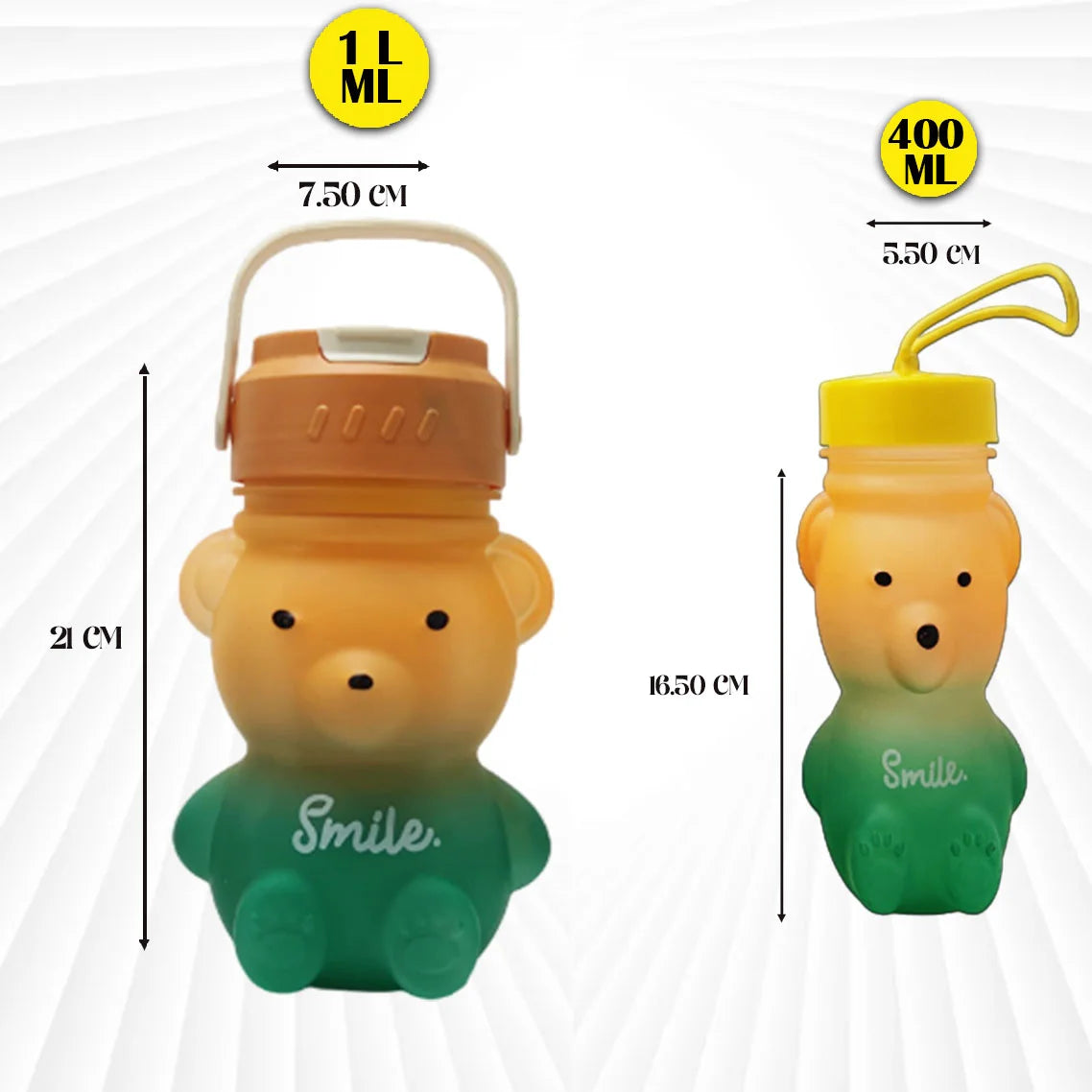 2 in 1 Bear Water Bottle Green & Yellow 1 L & 400ML MM834