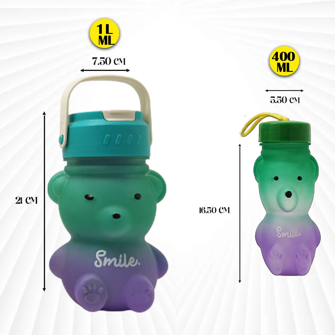 2 in 1 Bear Water Bottle Green & Violet 1 L & 400ML MM833