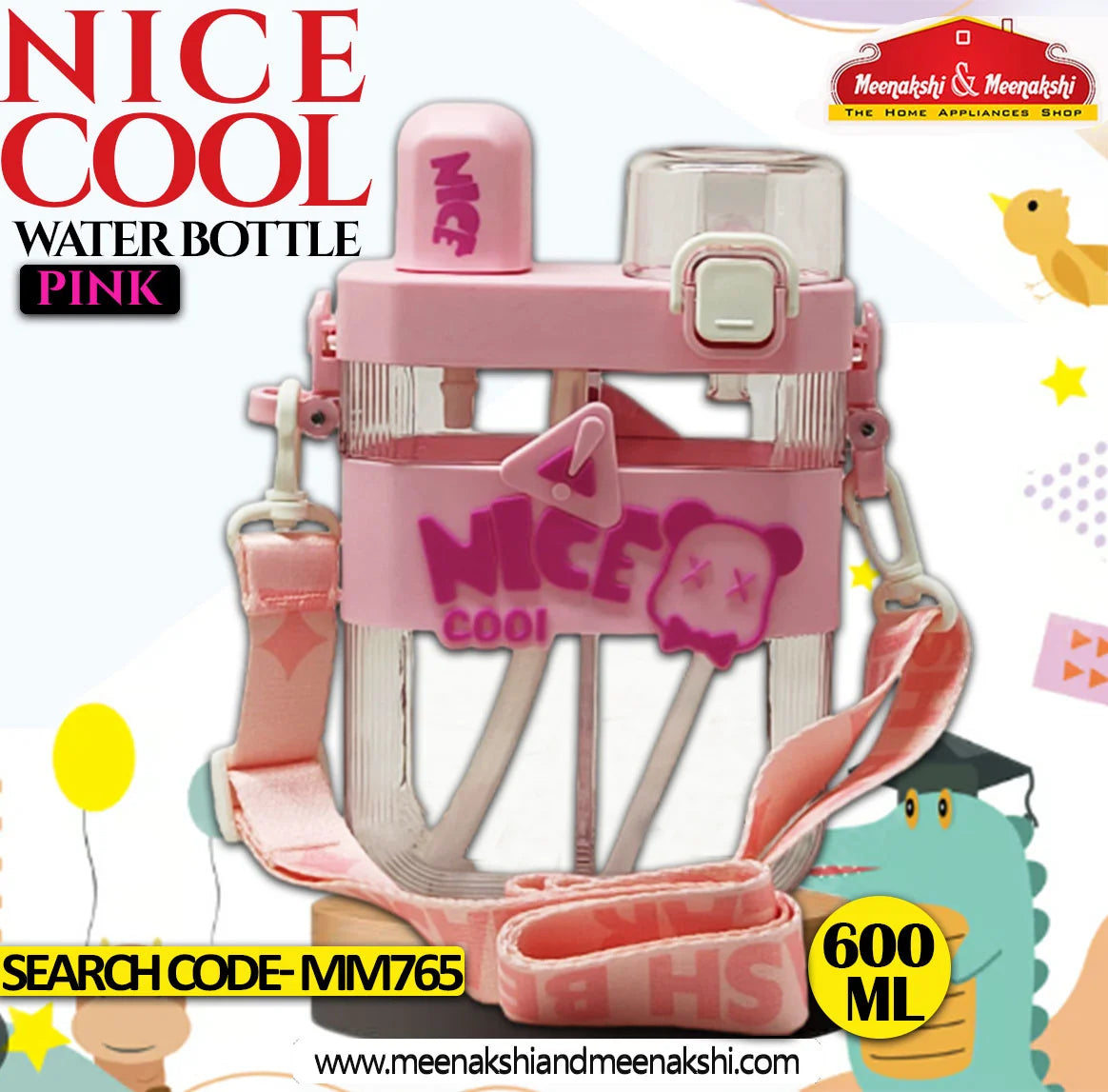 Nice Cool Water Bottle Pink 600ml MM765