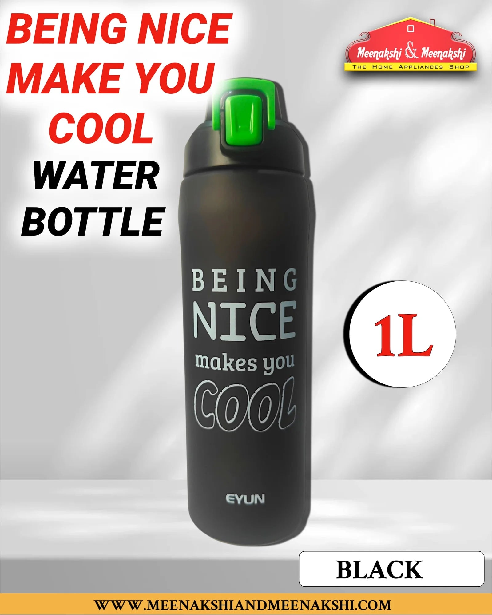 Being Nice Makes You Cool Water Bottle Black MM2701