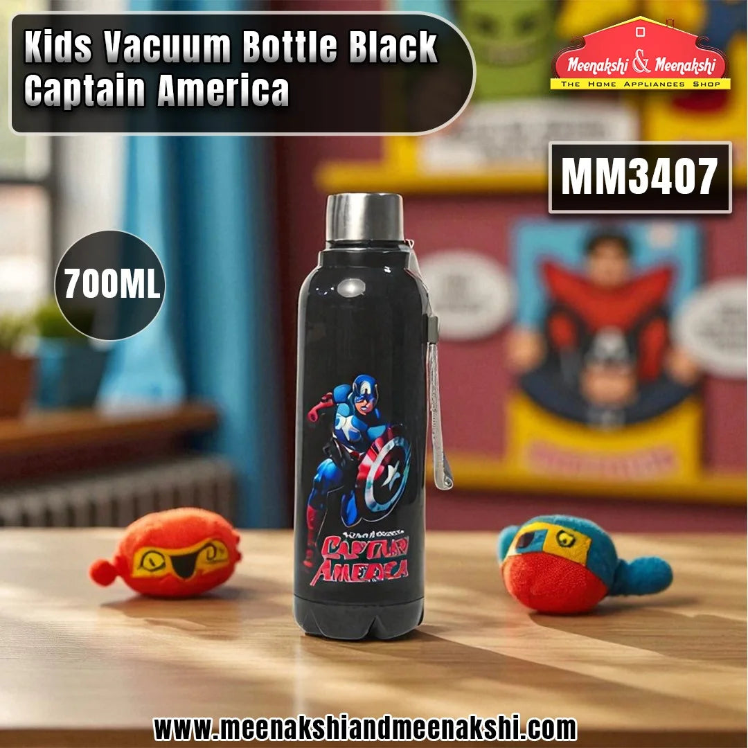 Kids Vacuum Bottle 700ml Black Captain America MM3407