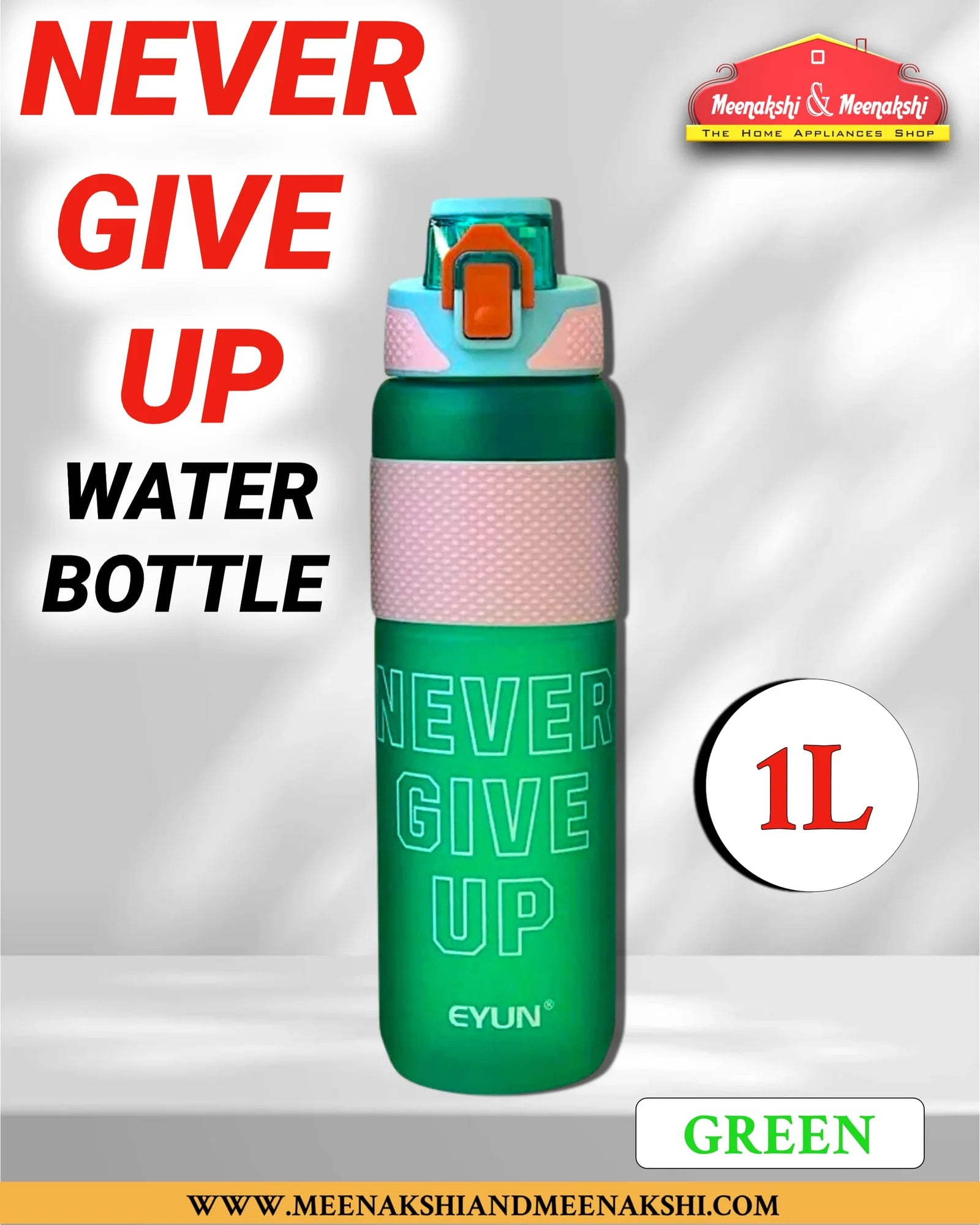 Never Give Up Water Bottle Green MM2695