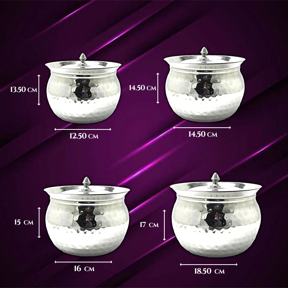 MM SS Hammered Gundu Handi 4 Pcs Set MM1137