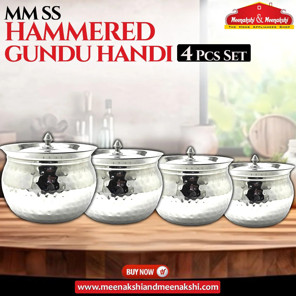 MM SS Hammered Gundu Handi 4 Pcs Set MM1137