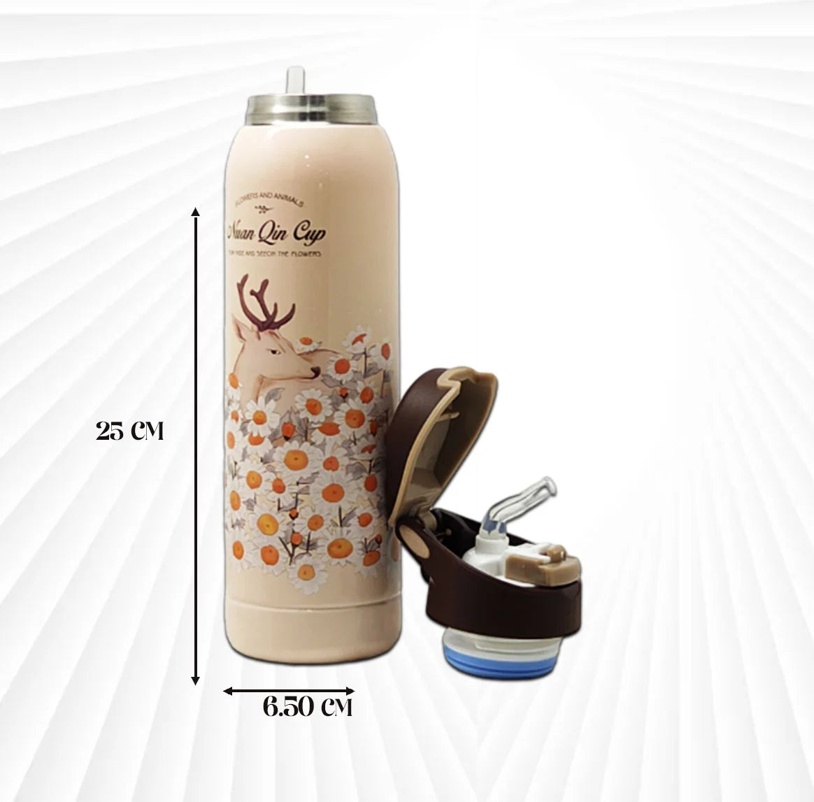Hot & Cold Flower Print Water Bottle 450 ml Coffee Color MM754