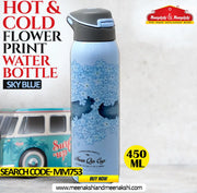 Hot & Cold Flower Print Water Bottle 450 ml Sky Blue MM753