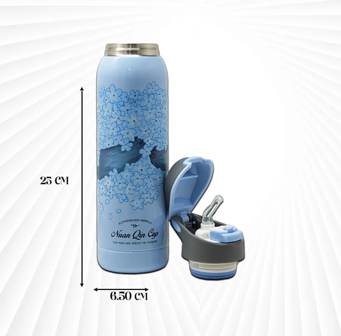 Hot & Cold Flower Print Water Bottle 450 ml Sky Blue MM753