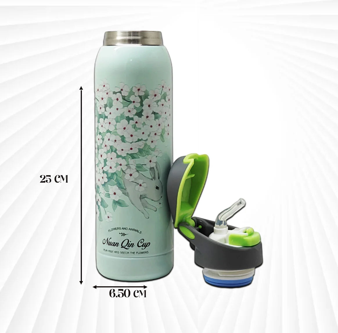 Hot & Cold Flower Print Water Bottle 450 ml Green MM752