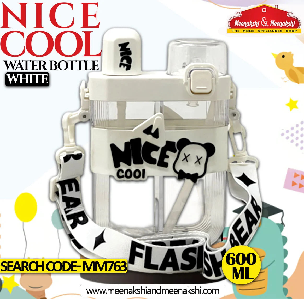 Nice Cool Water Bottle White 600ml MM763