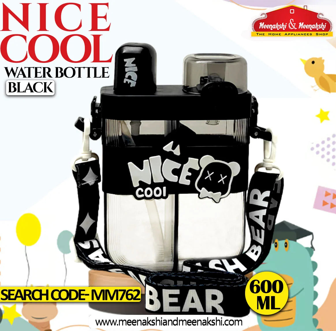 Nice Cool Water Bottle Black 600ml MM762