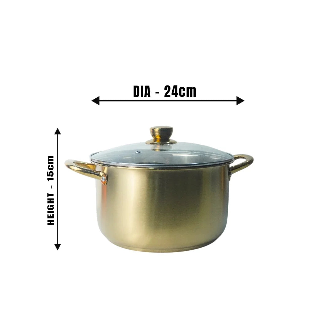 MM SS Gold PVD Coating 8PCS Stock Pot with Glass Lid Combo MM3322