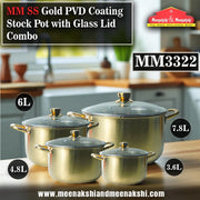 MM SS Gold PVD Coating 8PCS Stock Pot with Glass Lid Combo MM3322
