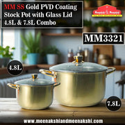 MM SS Gold PVD Coating Stock Pot with Glass Lid 4.8L & 7.8L Combo MM3321