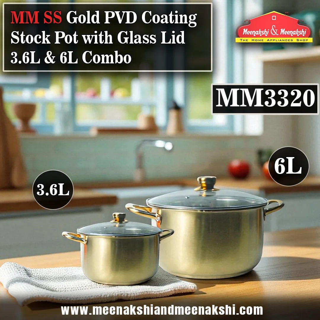 MM SS Gold PVD Coating Stock Pot with Glass Lid 3.6L & 6L Combo MM3320