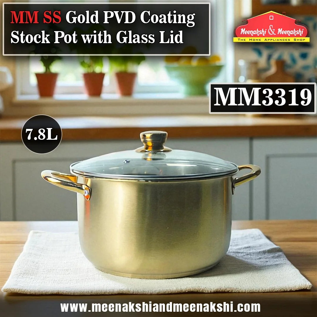 MM SS Gold PVD Coating Stock Pot with Glass Lid 7.8L MM3319