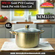 MM SS Gold PVD Coating Stock Pot with Glass Lid 6L MM3318