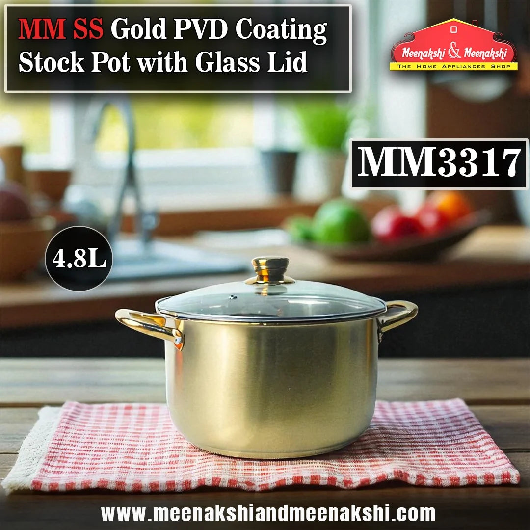 MM SS Gold PVD Coating Stock Pot with Glass Lid 4.8L MM3317