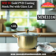 MM SS Gold PVD Coating Stock Pot with Glass Lid 3.6L MM3316