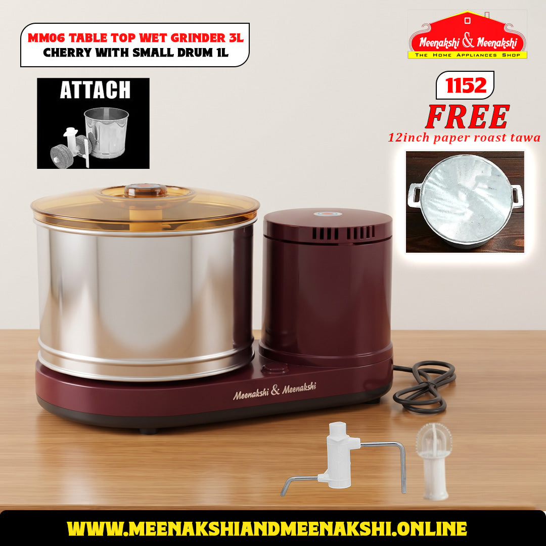 MM06 Table Top Wet Grinder 3L Cherry With Small Drum 1L 1152