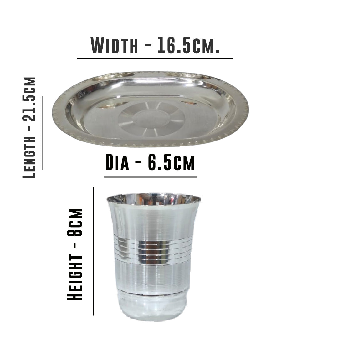 MM SS Silver Coating Oval Tray With 2 Glass 433