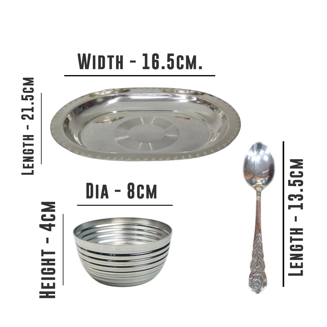 MM SS Silver Coating Oval Tray With 2 Bowl 431