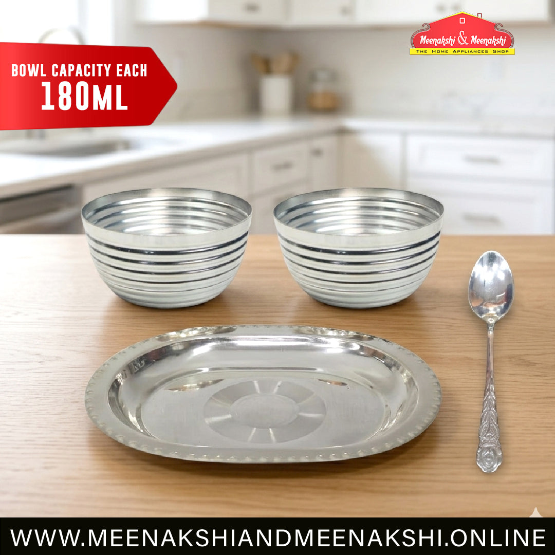 MM SS Silver Coating Oval Tray With 2 Bowl 431