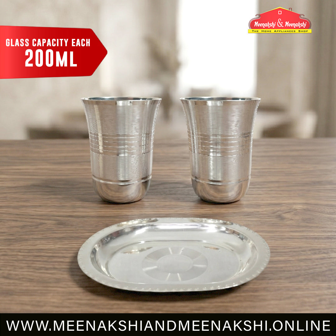 MM SS Silver Coating Oval Tray With 2 Glass 433