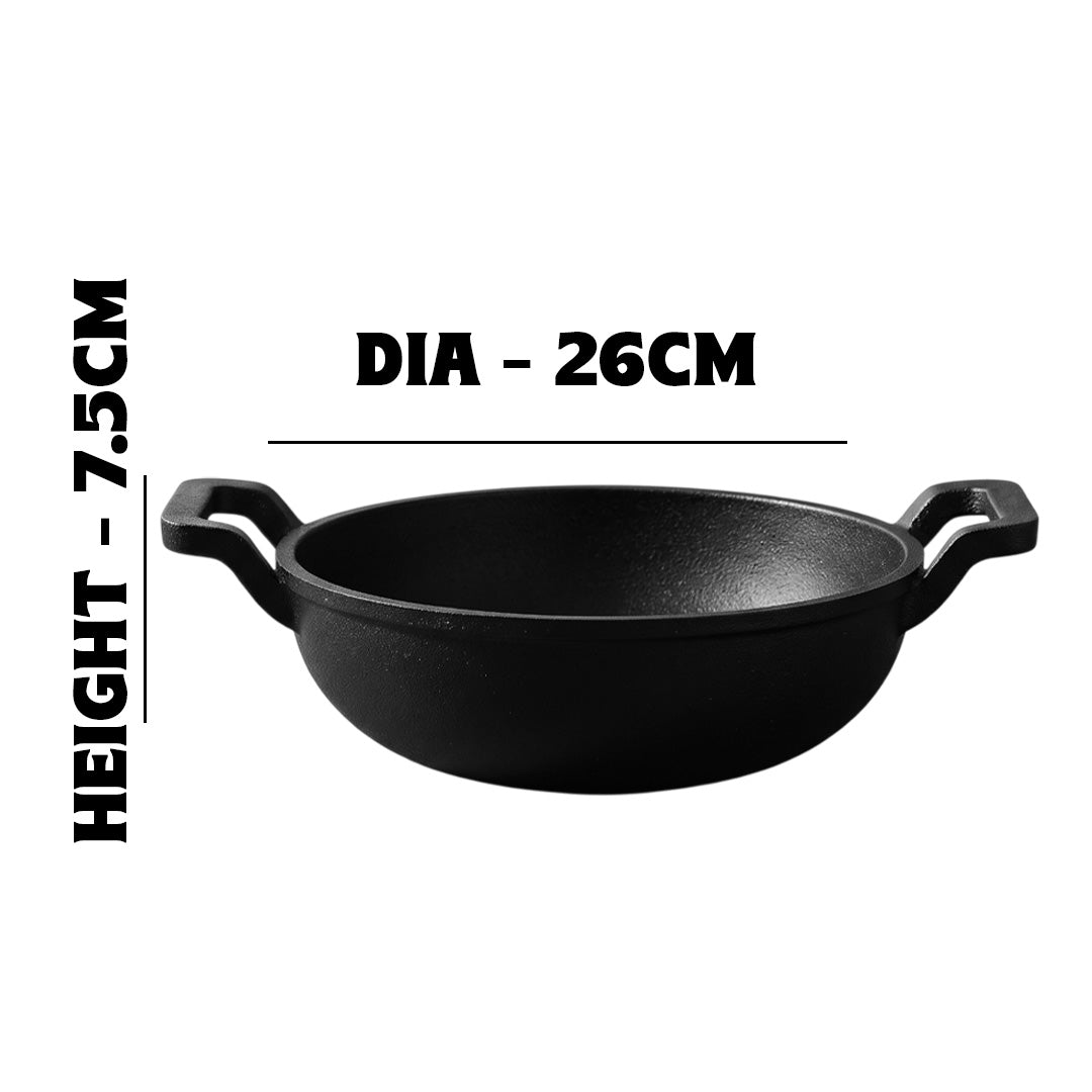 MM CI 10.5Inch Flat Kadai With Curve Handle 26cm/3L 1080