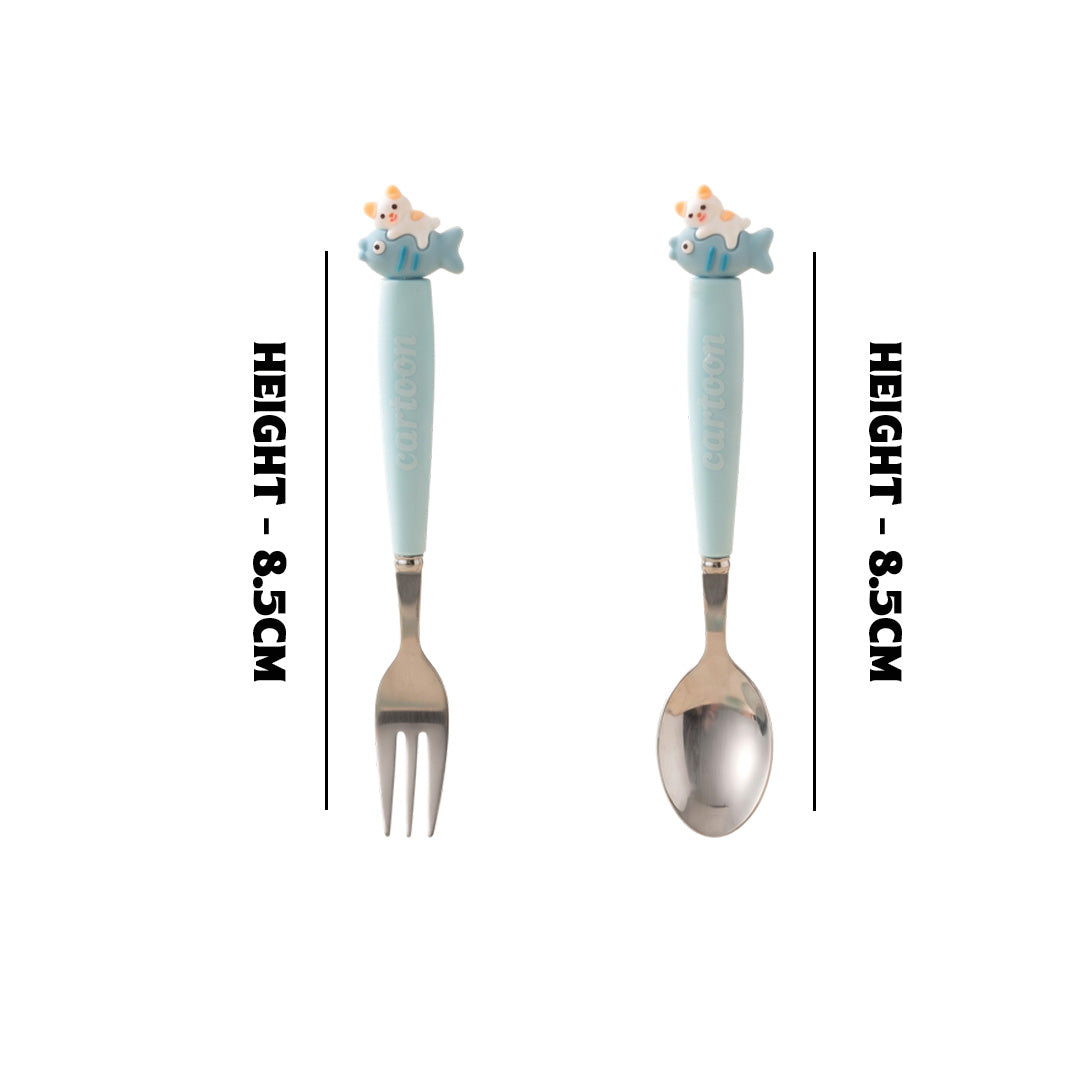 Cartoon 2PCS Spoon & Fork Set Fish Skyblue 1172