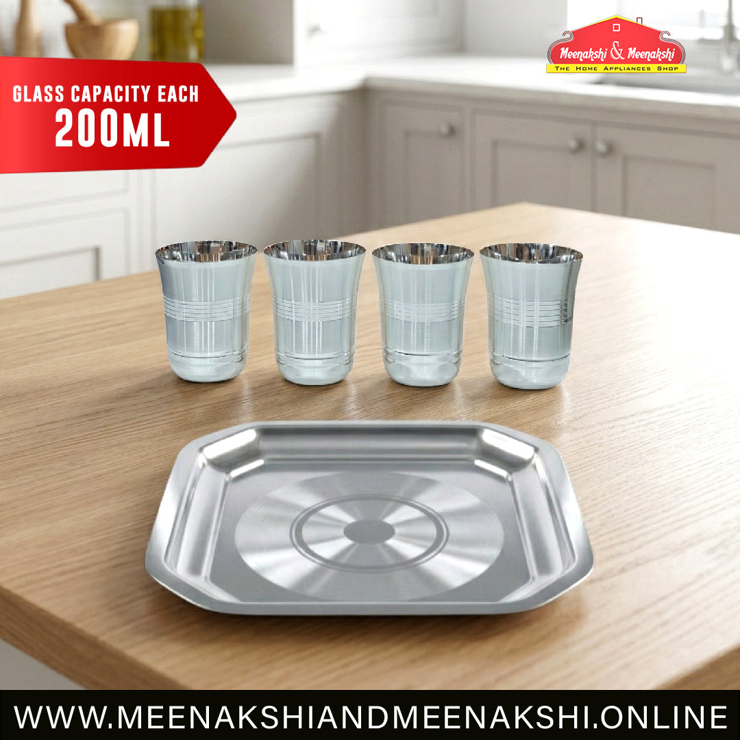 MM SS Silver Coating Square Tray With 4 Glass 432