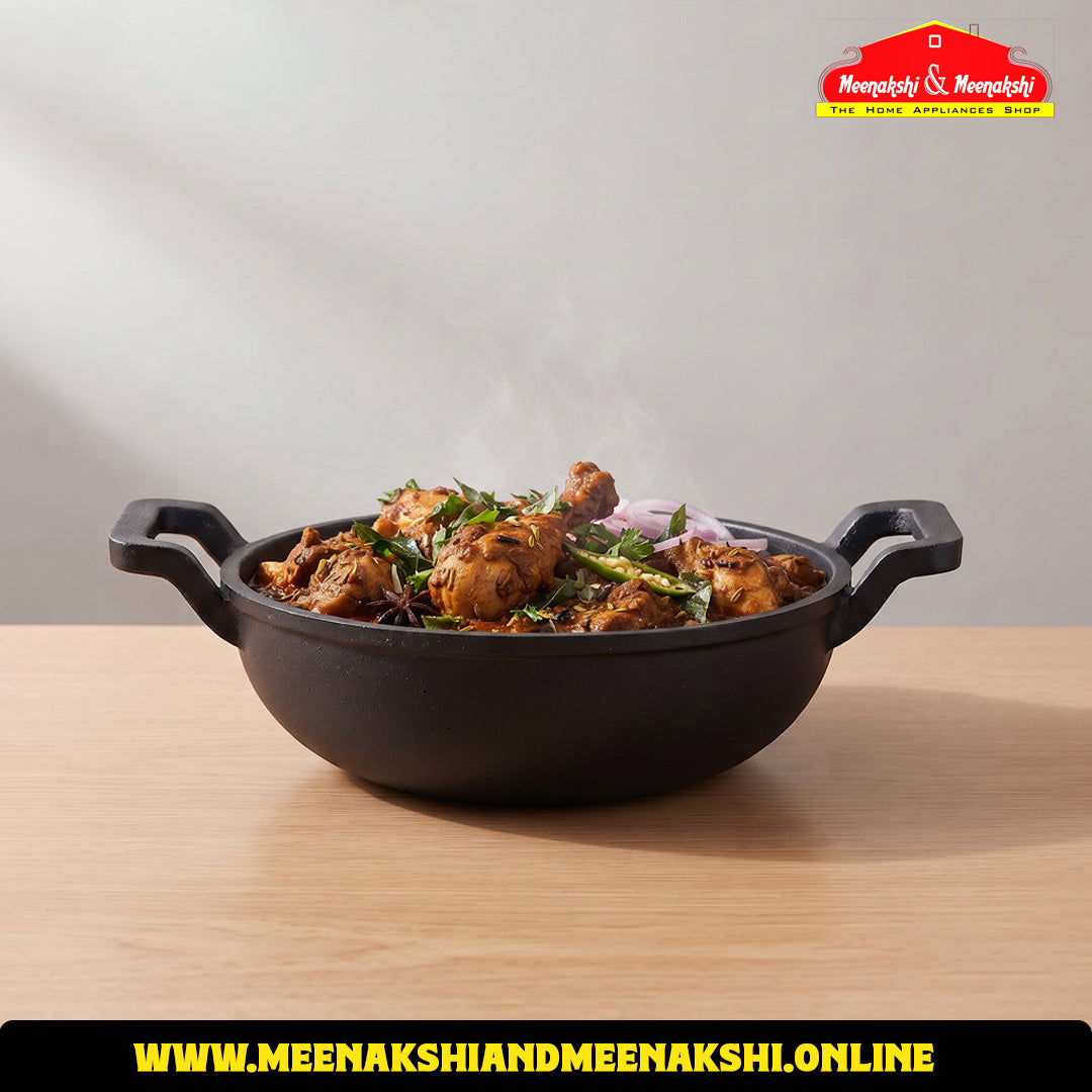 MM CI 9.5Inch Flat Kadai With Curve Handle 24cm/2.3L 1079