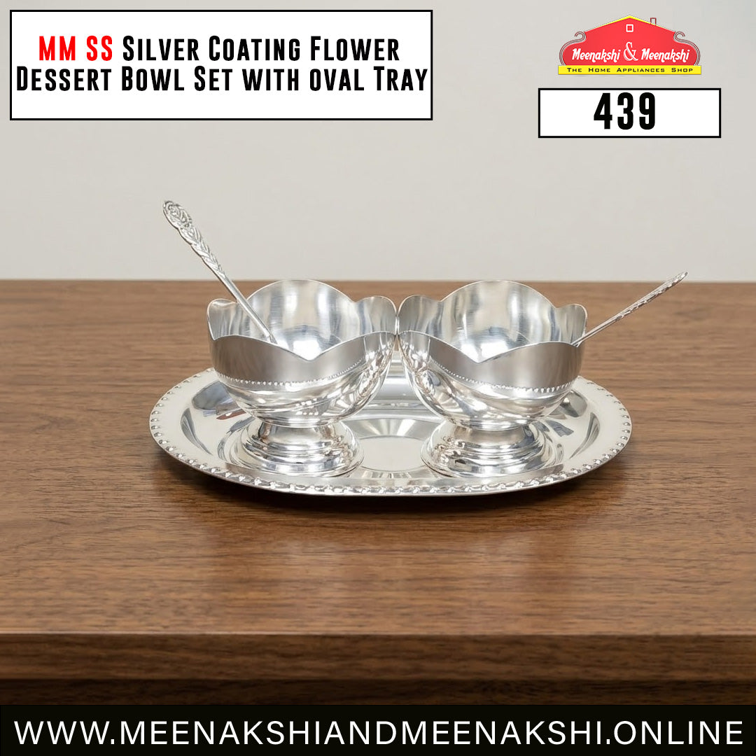 MM SS Silver Coating Flower Dessert Bowl Set with Oval Tray 439