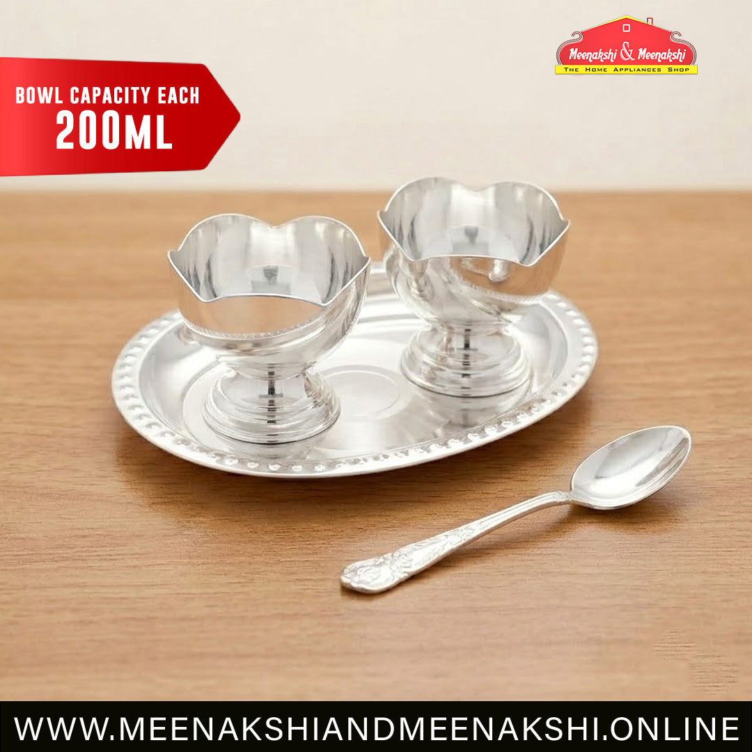 MM SS Silver Coating Flower Dessert Bowl Set with Oval Tray 439