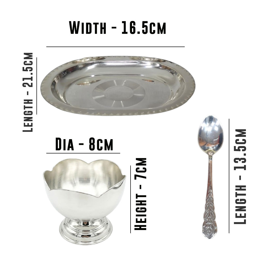 MM SS Silver Coating Flower Dessert Bowl Set with Oval Tray 439