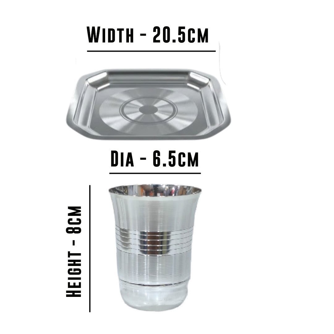 MM SS Silver Coating Square Tray With 4 Glass 432