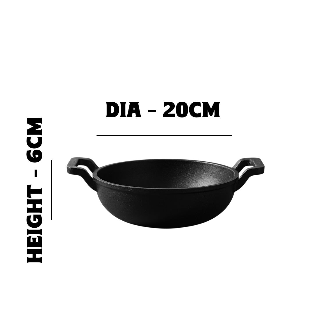 MM CI 8Inch Flat Kadai With Curve Handle 20cm/1.3L 1078