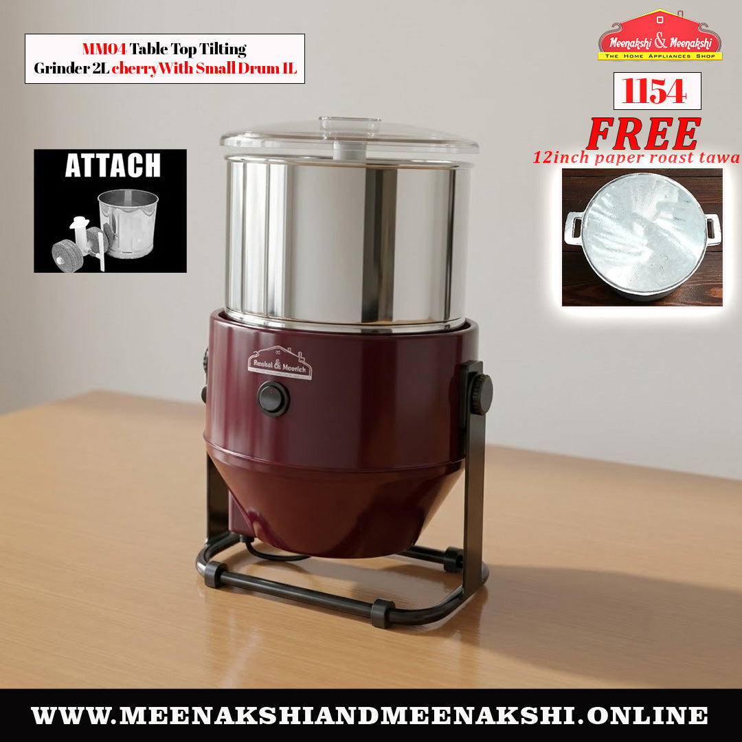 MM04 Table Top Tilting Grinder 2L Cherry With Small Drum 1L 1154