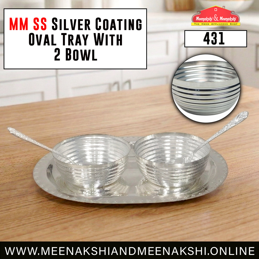 MM SS Silver Coating Oval Tray With 2 Bowl 431