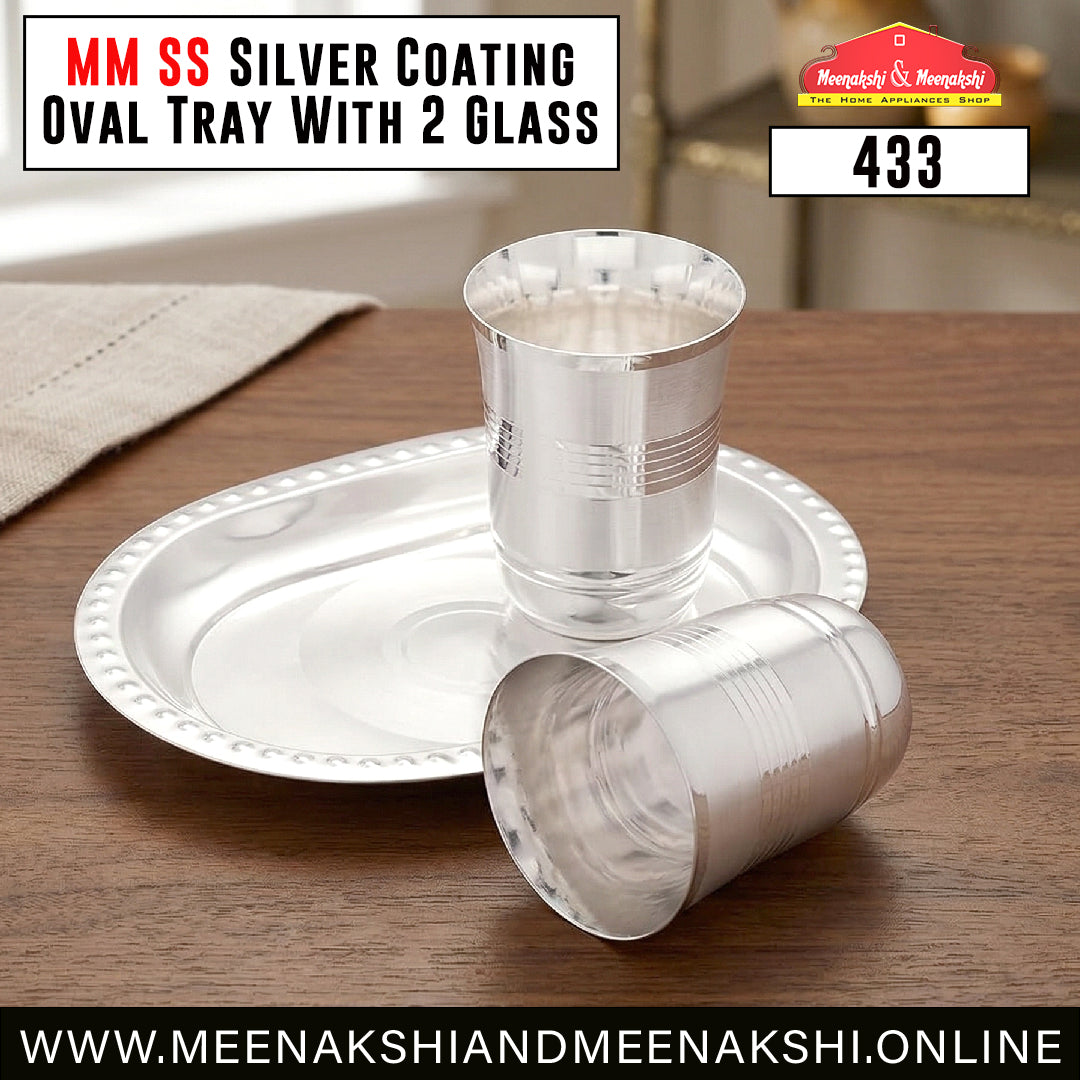 MM SS Silver Coating Oval Tray With 2 Glass 433