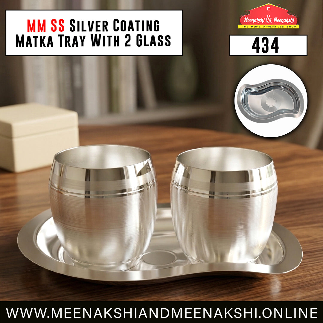 MM SS Silver Coating Matka Tray With 2 Glass 434