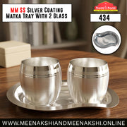MM SS Silver Coating Matka Tray With 2 Glass 434