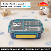 Bento 3 Partition Lunch Box Square 4 Clip Lock